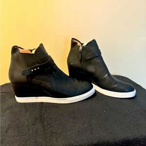 Leather wedge booties